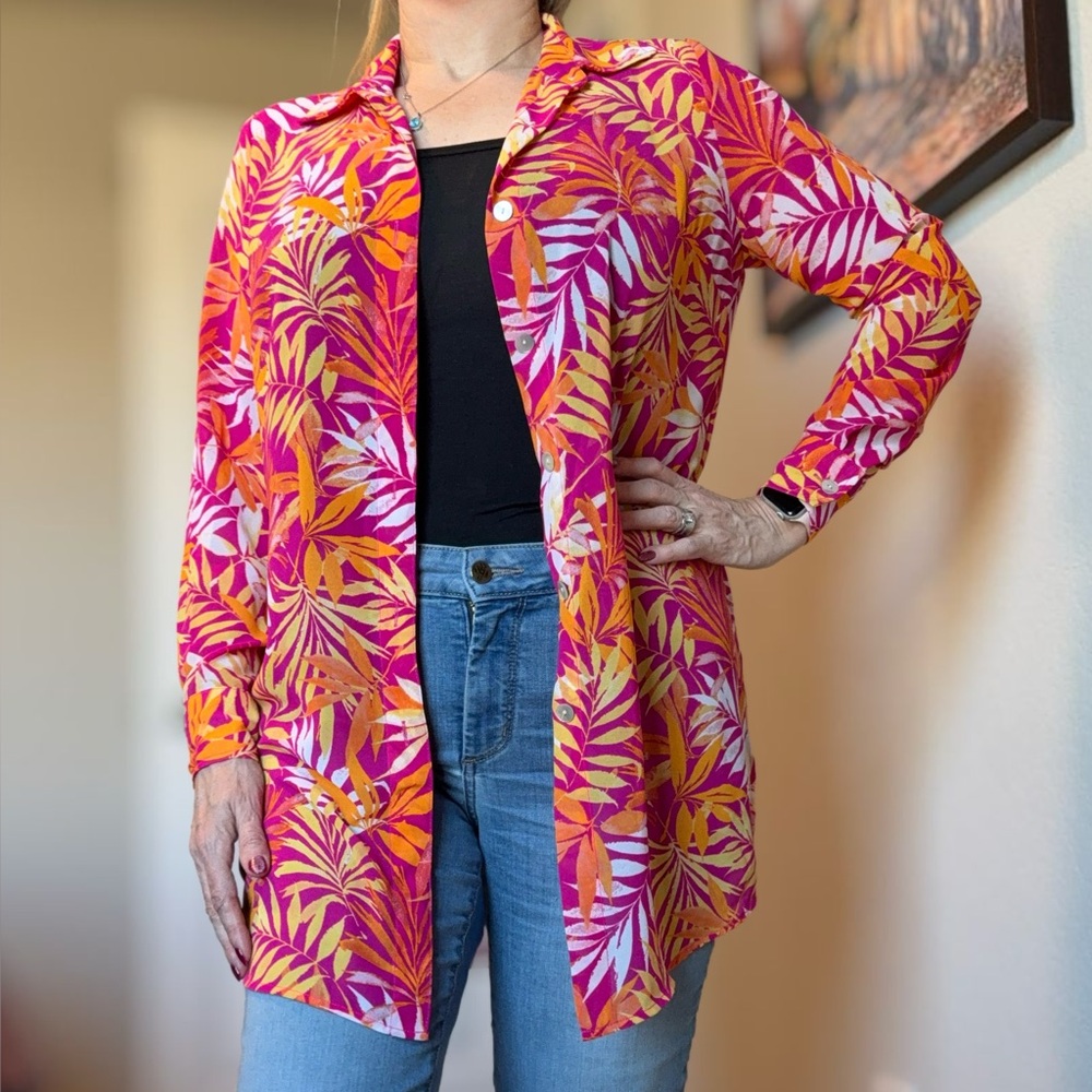 Tropical Print Button-Up Shirt - Picture 13 of 14